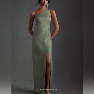 BHLDN Dylan One Shoulder dress in Moss. Worn once for a wedding. Dry cleaned!